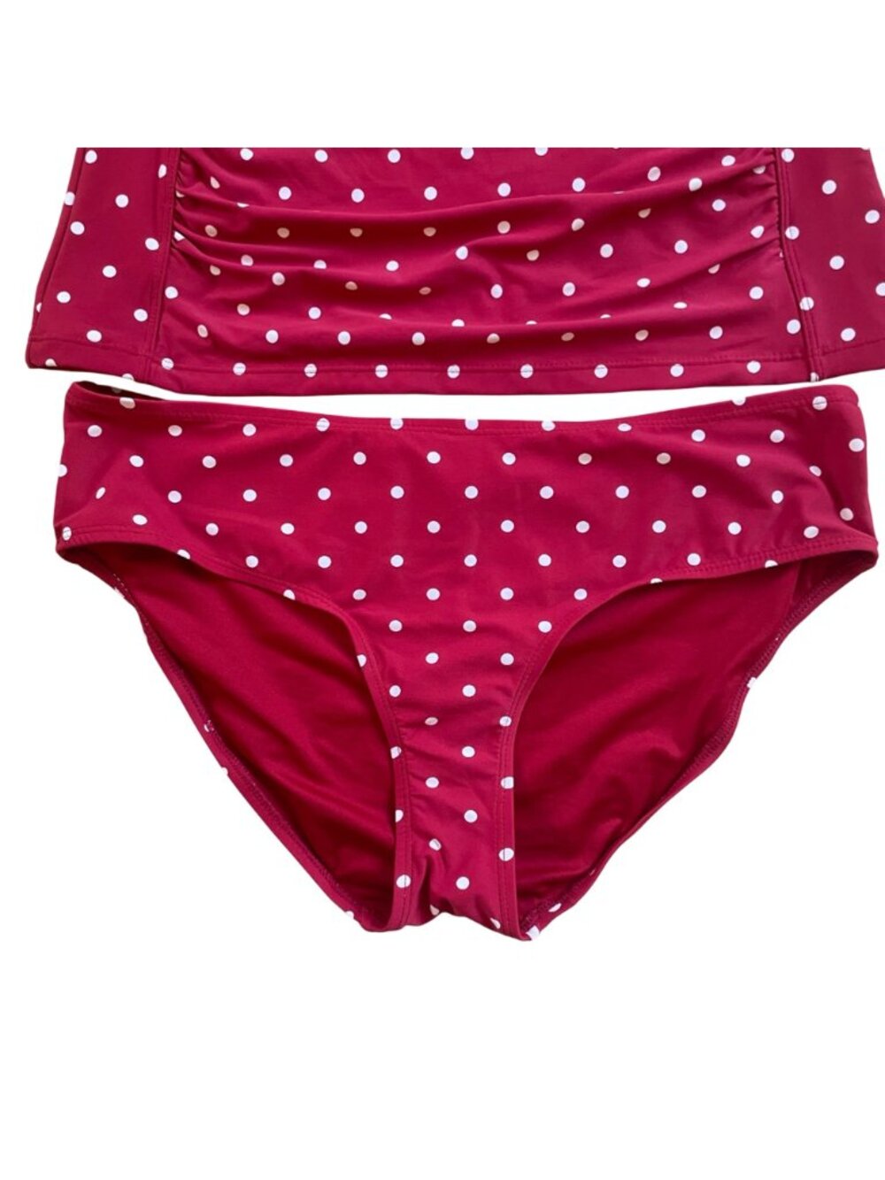 Nip Tuck Swim Red Polka Dot Tankini Set Size US 10 Full Coverage Bottoms Ruched - Picture 2 of 10